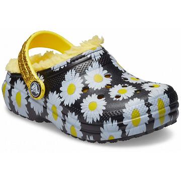 Crocs Classic Lined Vacay Vibes Girls' Clogs Black / White | Australia 1473JPQJ